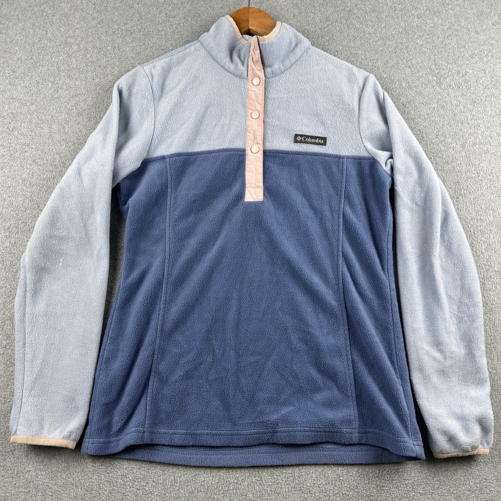 Columbia Fleece Pullover Womens Small Colorblock Blue Snap Button
